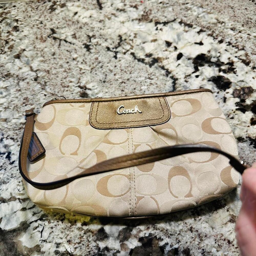 Coach Amanda Tan and Cream Wristlet Bag